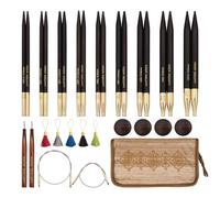 Lantern Moon Interchangeable Knitting Needles - 9 Pairs of 10cm 4” Tips - 2 Swivel Cords 40,50cm - End Caps, Stitch Markers - Khadi Silk Zippered Case - Sizes 3,3.25,3.5,3.75,4,4.5,5,5.5,6mm