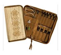 Lantern Moon Interchangeable Knitting Needles - 9 Pairs of 10cm 4” Tips - 2 Swivel Cords 40,50cm - End Caps, Stitch Markers-Khadi Silk Zippered Case, Natural, 3,3.25,3.5,3.75,4,4.5,5,5.5,6mm