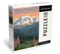 Lantern Press 1000 Piece Jigsaw Puzzle, Mount Rainier National Park, Washington, Bear and Spring Flowers