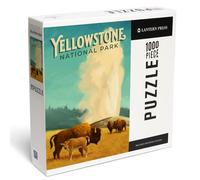 Lantern Press 1000 Piece Jigsaw Puzzle, Yellowstone National Park, Old Faithful and Bison, Oil Painting