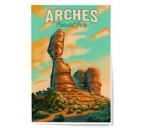 Lantern Press 12x18 Inch Art Print Wall Decor, Arches National Park, Utah, Oil Painting