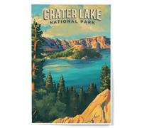 Lantern Press 12x18 Inch Art Print Wall Decor, Crater Lake National Park, Oregon, Oil Painting National Park Series