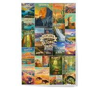 Lantern Press 12x18 Inch Art Print Wall Decor, Oil Painting National Park Series, Collage, Explore our National Parks