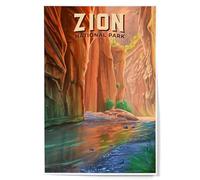 Lantern Press 12x18 Inch Art Print Wall Decor, Zion National Park, Utah, Oil Painting, The Narrows