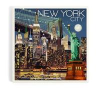 Lantern Press New York City, NY, Skyline at Night (Absorbent Ceramic Coaster, Single, Cork Back, Kitchen Table Decor)