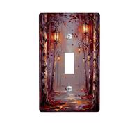 Lantern Single Light Switch Cover Plate, Autumn Romantic Birch Trees Fallen Leaves Fall Orange Plastic Standard Size Toggle Light Switch Cover for Living Room Bedroom Home Office Decor (Single)