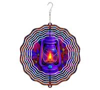 Lantern Wind Spinner, Festive Colorful Poinsettia Flame Winter Violet Metal 3D Outdoor Wind Sculptures Ornaments Gifts for Garden Porch Lawn Patio Party Decor 12 Inch