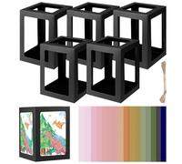 Lanterns Craft Set 20 x 14 x 14 cm Lantern Blanks with 10 Pieces Colourful Paper Lanterns Craft Set Lantern Boy for Children with Hemp Rope Lantern Blanks Square for Saint Martin Trains (Square)