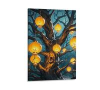 Lanterns Hang from The Trees Wall Art, 08x12inch(20x30cm) Vertical Canvas Wall Art Prints, Modern Home Hanging Decor for Living Room, Bedroom, Office, Framed/Unframed, Frame-style