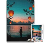 Lanterns over Water with Silhouette Figure 1000 Piece Jigsaws for Teenagers Fun Learning with Brain Game Perfect Thoughtful Festive Present Size 50x75cm