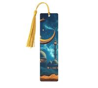 Lanterns, The Moon and Palm Trees Double-Sided Printed Wooden Bookmarks 5pcs, Women Presents for Book Lovers Cool Notebook Accessories Birthday Presents for Men(5 Piece Set)