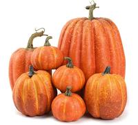 LanTeYouPin 7Pcs Artificial Pumpkin,Fake Pumpkin,Autumn Decoration for Thanksgiving Halloween Christmas (Orange)