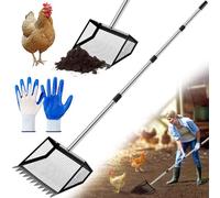 Lanties 10 Inch Large Metal Chicken Poop Scooper, 4 in 1 Chicken Poop Scooper and Rake (20 to 60 Inches) Durable Sand Sifting Litter Shovel for Small Farm Animals Coops