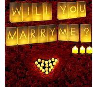 Lanties 2230 Pcs Wedding Proposal Decorations Will You Marry Me Lighted Letters Sign Red Artificial Rose Petal Luminary Paper Bags Flameless LED Candle Tealight for Romantic Night Valentine's Day