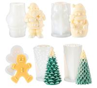 Lanties 5 Pcs Christmas Candle Mold Set Silicone 3D Candle Molds Santa Claus Snowman Gingerbread Man Weeping Pine Cedar Christmas Tree Shaped for Resin Soap Craft Xmas Home Decoration Gift