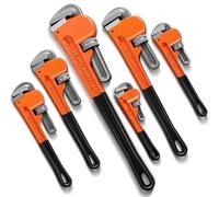 Lanties 6 Piece Heavy Duty Pipe Wrench Set - 8", 10", 12", 14", 18", 24", Adjustable Chrome Vanadium Steel Plumbing Wrench Set, with Soft Handle & Gloves, for Plumbers, Home, Pipeline, Auto Repair