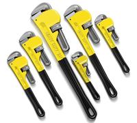 Lanties 6 Piece Heavy Duty Pipe Wrench Set - 8", 10", 12", 14", 18", 24", Adjustable Chrome Vanadium Steel Plumbing Wrench Set with Soft Handle & Gloves for Plumbers, Pipeline, Auto Repair (Yellow)