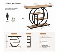 LANTINE 105CM Console Table, Industrial 4-Tier Sofa Table Entryway Table with Circle Base, Narrow Wood Accent Tables with Storage Shelves for Living Room, Hallway, Foyer, Light Brown