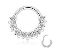 Lantine 16G Spike CZ Septum Daith Piercing Jewellery 316L Surgical Steel Cubic Zirconia Nose Ring Hoop 10mm Silver Cute Septum Ring Conch Tragus Helix Cartilage Earrings for Women Sister Friend Gifts