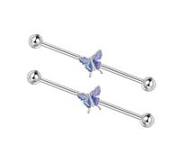 Lantine 2pcs 14G Blue Butterfly Industrial Piercing Jewellery Barbell Scaffold Piercing Bar 38mm Industrial Earrings Oil Drip Butterfly Cartilage Piercing Jewellery for Women