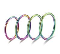 Lantine 4pcs Rainbow Colorful 18g 6mm 8mm 10mm 12mm Hinged Clicker Sleeper Ear Cartilage Helix Hoops Earrings
