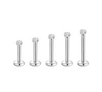 Lantine 5PCS 16G 2mm Clear CZ Labret Lip Piercing Jewellery Set Stud Earring Flat Back G23 Titanium Cartilage Helix Conch Tragus Piercing Jewellery
