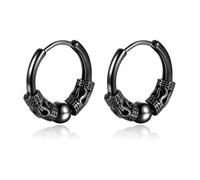 Lantine Black 12mm Vintage Dragon Pattern Hoop Earrings for Men Women Stainless Steel Gothic Punk Hinged Huggie Hoops Jewellery