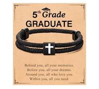 Lantine Cross Charm Bracelet for Men Son Unisex Nautical Adjustable Black Rope Bracelet for Brother Son With Card 5th Grade