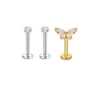 Lantine Cute Gold Butterfly Helix Piercing Jewellery Set G23 Titanium Flat Back Stud Earrings Lip Labret Snake Bite Cartilage Conch Tragus Piercing Jewellery 8mm
