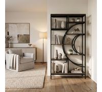 LANTINE Geometric Bookcase 179cm Industrial Bookcase 8 Tier Bookcase Rustic Bookshelf Metal Frame Tall Freestanding Open Shelves for Living Room (Grey, 1)