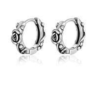 Lantine Gothic Hoop Earrings for Men Women Stainless Steel Flower Rose Carved Geometric Hinged Huggie Hoop Vintage Punk Jewellery