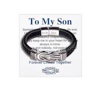 Lantine Leather Bracelets for Men Infinity Knot Bracelets Engraved Love You Forever Massag for Son Love Charm Bracelet for Birthday Christmas