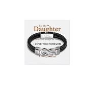 Lantine Leather Bracelets for Men Infinity Knot Bracelets Engraved Love You Forever Massage for Daughter Love Connection Charm Bracelet for Birthday Christmas