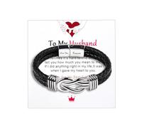 Lantine Leather Bracelets for Men Infinity Knot Bracelets Engraved Love You Forever Massage for Husband Love Connection Charm Bracelet for Birthday Christmas