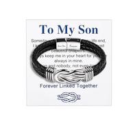 Lantine Leather Bracelets for Men Infinity Knot Bracelets Engraved Love You Forever Massage for Mother and Son Love Connection Charm Bracelet for Birthday Christmas