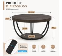 LANTINE Round Coffee Table, 80cm Wooden 2-Tier Circle Coffee Table with Storage Shelves, Modern Accent Cocktail Table Center Table for Living Room, Grey