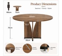 LANTINE Round Conference Table 100cm 4-Seater Wooden Training Workshop Table Modern Small Office Negotiation Table Multifunctional Commercial Table Brown