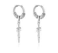 Lantine Sword Dangle Hoop Earrings for Men Women Viking Dragon Pattern Sword Pendant Drop Earring Vintage Gothic Punk Jewellery 16.5mm