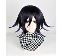 LanTing Cosplay Wig New Dangan Ronpa V3 Oma Kokichi Dark Blue Mix Wigs Corta Cosplay Party Fashion Anime Human Costume Full wigs Synthetic Haar Heat Resistant Fiber