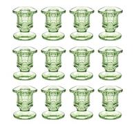 Lanttu 12 Pcs Green Candlestick Holders Bulk Glass Candle Holders Set | Crystal Taper Candle Holder for Wedding, Table Centerpiece, Home Decoration