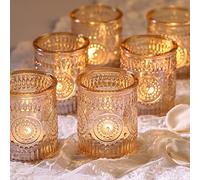 Lanttu Glass Votive Candle Holder Set of 12,Gold Tea Lights Candle Holder ,Gold Votive Candle Holders for Christmas, Birthday Parties and Home Decor