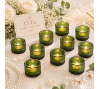 Lanttu Green Tealight Candle Holder Set of 12, Small Glass Votive Candle Holders for Table Centerpiece, Wedding Decor
