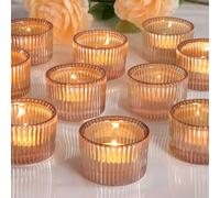 Lanttu Tealight Candle Holder Set of 12,Gold Small Votive Candle Holders for Table Centerpiece,Glass Tea Light Candles Holder for Party&Home,Wedding Decor(2''Dia*1.4''H)