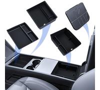 LANTU 4 Pieces Accessories for Tesla Model 3 2024 2025 Centre Console Organiser, Silicone Organiser Tray, Armrest Storage Box and Hidden Box (Flocking)