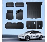 LANTU UK-RHD Foot Mats 9 Pcs for Tesla Model Y 2025 Juniper TPE All-weather 3D High-Edge Non-slip Waterproof Trunk Mat and Second Seat Row Back Cover for Model Y Juniper Accessories