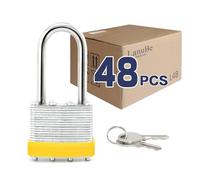 LanuBe Lock Laminated keyed Padlock (1-9/16", 40mm), keyed Alike Locks, Long Shackle,Marked Yellow Plastic Hoop, Pack of 48