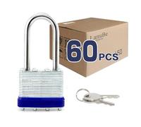 LanuBe Lock Laminated Steel Keyed Padlock,Keyed Alike Locks, Normal Shackle Padlock, Marked Blue Plastic Hoop, Pack of 60