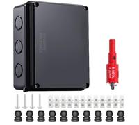 LANUCN 12 Way Junction Box with Terminal Blocks, 255x200x80mm IP65 Waterproof Electrical Connection Box, Outdoor IP Rated Adaptable Enclosure for CCTV (Black)