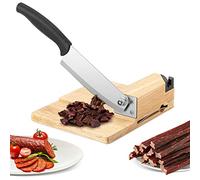 LANUEVA Biltong Slicer, Manual Beef Jerky Cutter with Detachable Knife, Built-in Knife Sharpener, Wood Cutting Board, Guillotine Slicer for Cheese Sausage Ham Salami Bacon