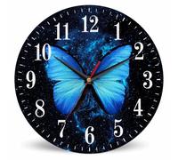 Lanugun Blue Butterfly Wall Clock Big Wing Btterfly Flying Across The Starry Sky 10 Inch Silent Non Ticking Battery Operated Clock Vintage Round Clock for Living Room Bedroom Bathroom Office Decor